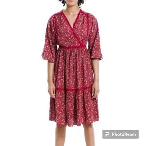Max Studio Red Floral Embroidered Midi Dress XL